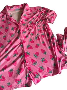 Katydid Pink Strawberry Print Pajama Set - Medium
